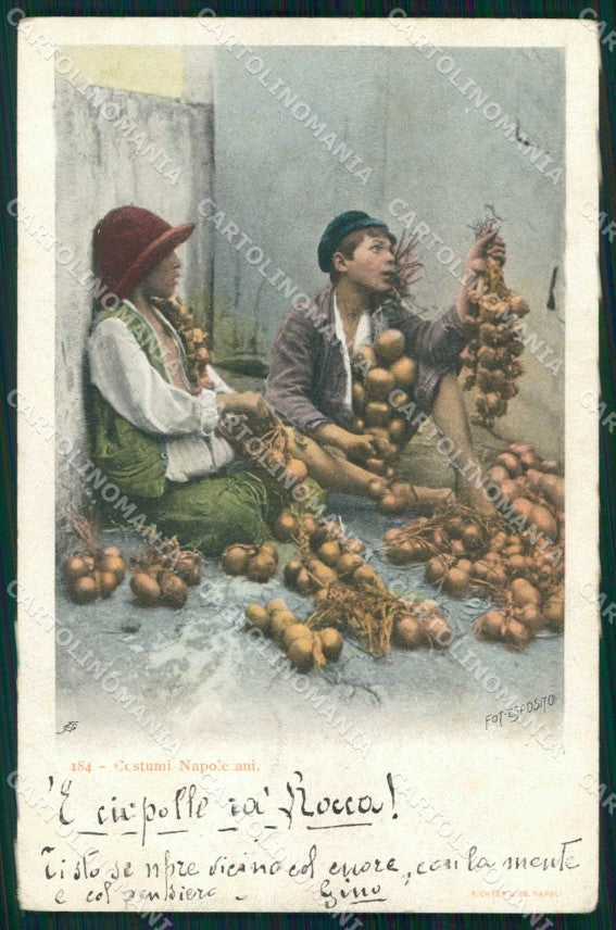 Napoli Città Costumi Venditori Cipolle Richter 184 Esposito cartolina MX7607 – fronte