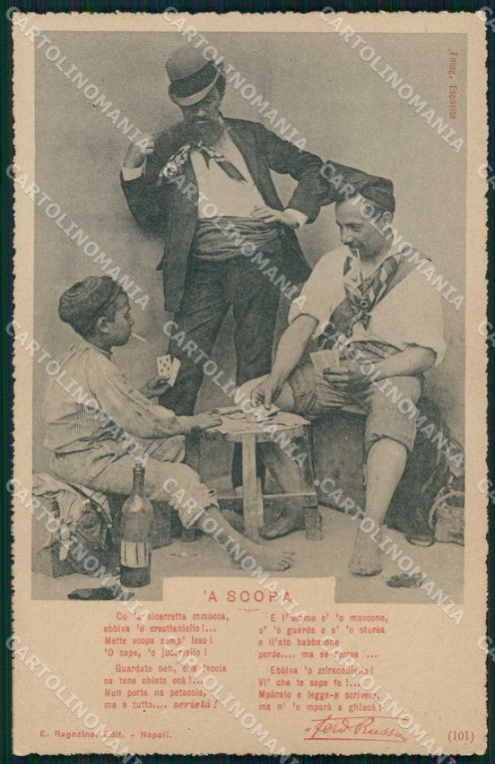 Napoli Città Tipi Napoletani Gioco Scopa Ragozino 101 cartolina MX7692 – fronte