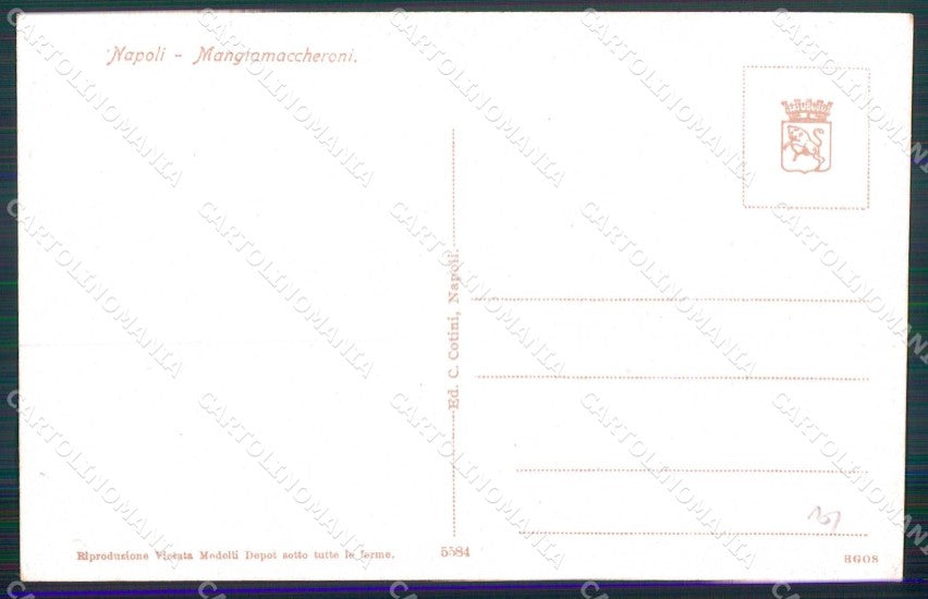 Napoli Città Costumi Mangia Maccheroni Venditori Scope cartolina MX7713 – retro
