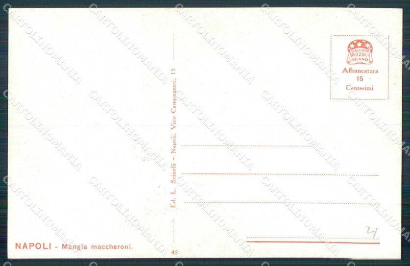 Napoli Città Costumi Mangia Maccheroni Venditori Scope cartolina MX7727 – retro