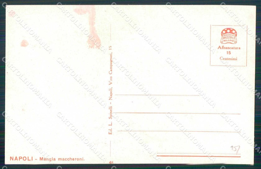 Napoli Città Costumi Mangia Maccheroni Venditori Scope cartolina MX7729 – retro