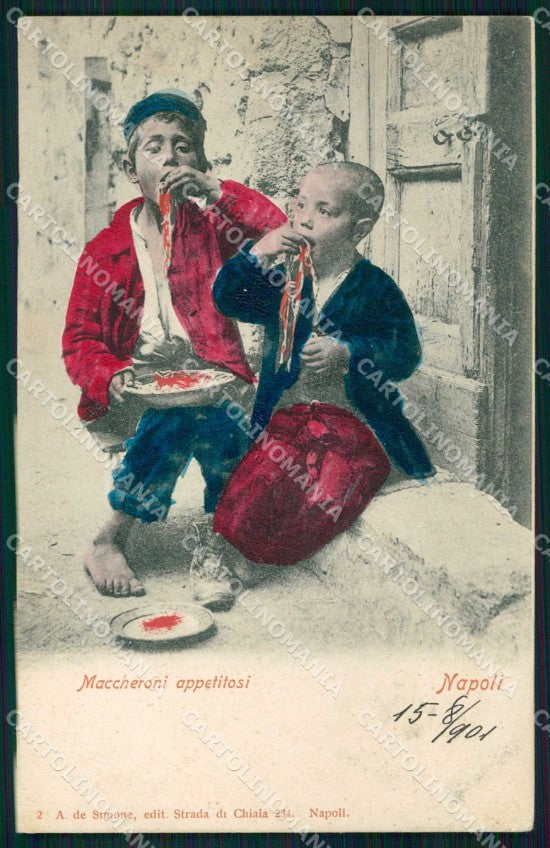 Napoli Città Costumi Maccheroni Appetitosi Scugnizzi cartolina MX7768 – fronte
