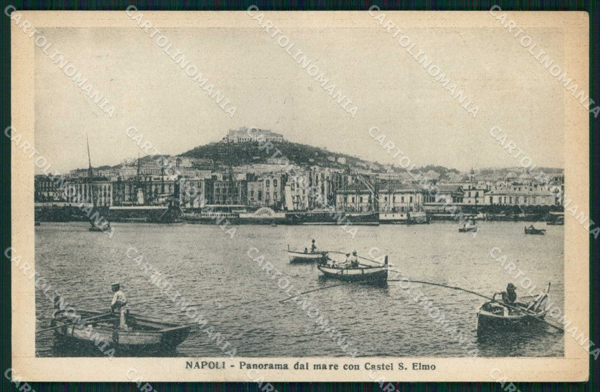 Napoli Città Veduta Mare Barche Castel Sant Elmo STRAPPINO cartolina MX7902 – fronte