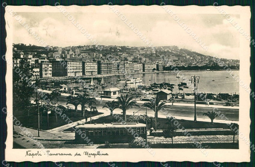 Napoli Città Veduta da Mergellina Tram Barche Foto cartolina MX7911 – fronte