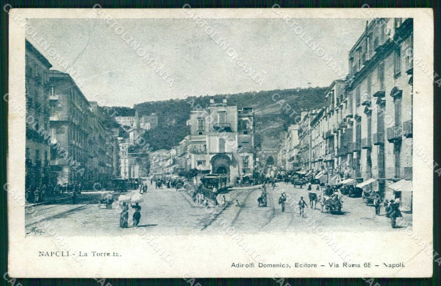 Napoli Città Strada Torretta Tram PIEGHINA cartolina MX7961 – fronte