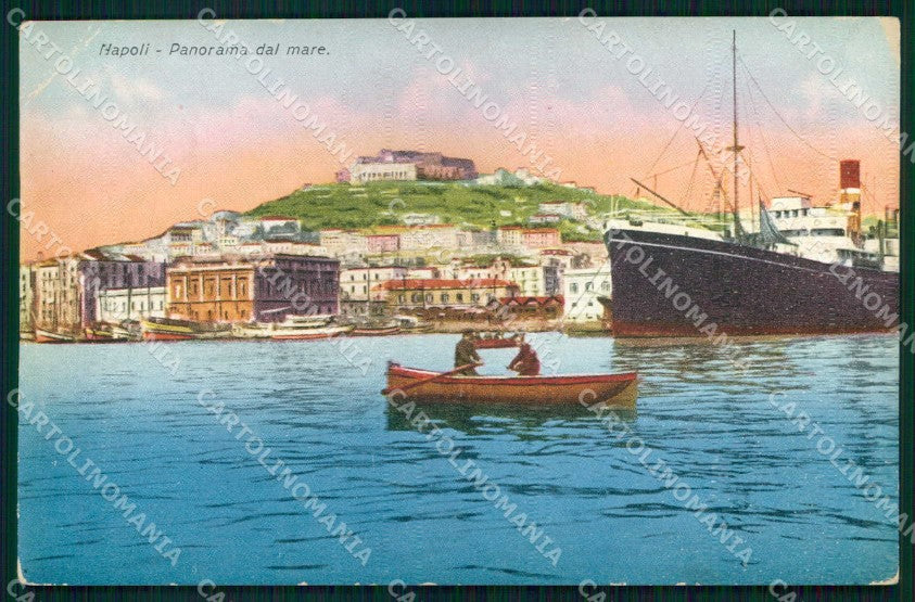 Napoli Città Veduta dal Mare Barche Piroscafo PIEGHINA cartolina MX7965 – fronte