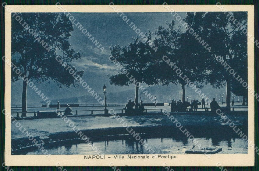 Napoli Città Villa Nazionale Posillipo Chiaro di Luna PIEGHINE cartolina MX8071 – fronte