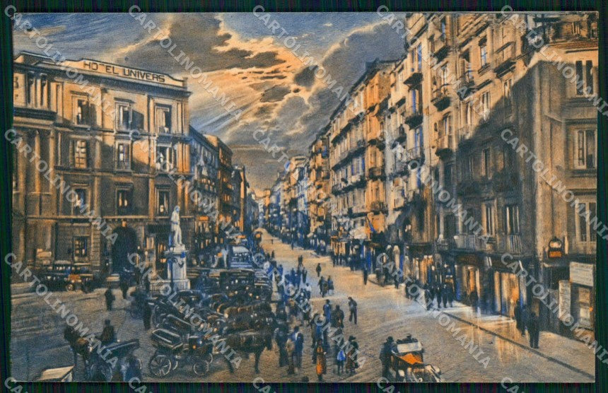 Napoli Città Via Roma Hotel Univers Tramonto cartolina MX8095 – fronte