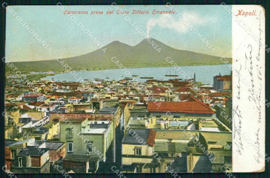 Napoli Città Veduta da Corso Vittorio Emanuele Vesuvio PIEGA cartolina MX8160 – fronte