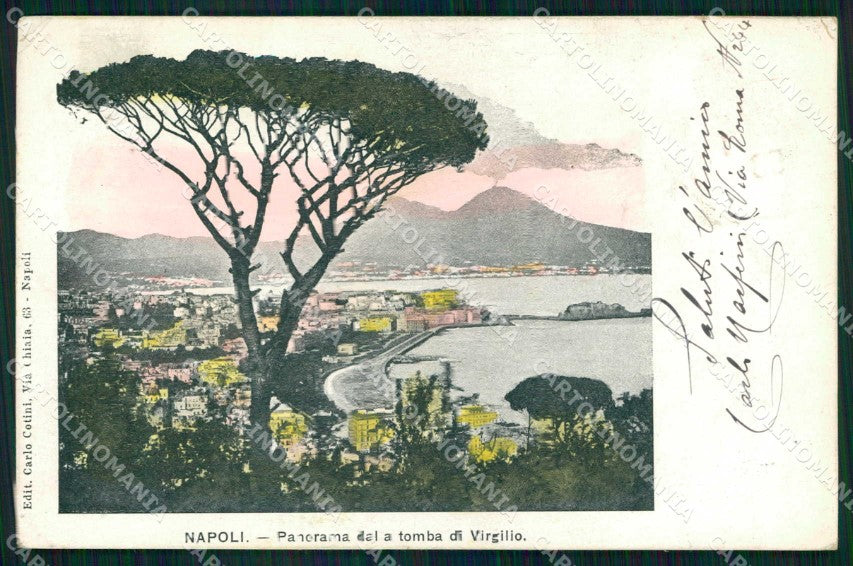 Napoli Città Veduta da Tomba Virgilio Vesuvio cartolina MX8173 – fronte
