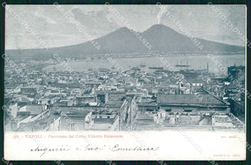 Napoli Città Veduta Generale Vesuvio Richter 381 Brogi cartolina MX8211 – fronte