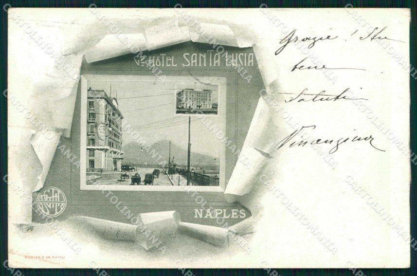 Napoli Città Grand Hotel Santa Lucia Richter PIEGHINA cartolina MX8247 – fronte