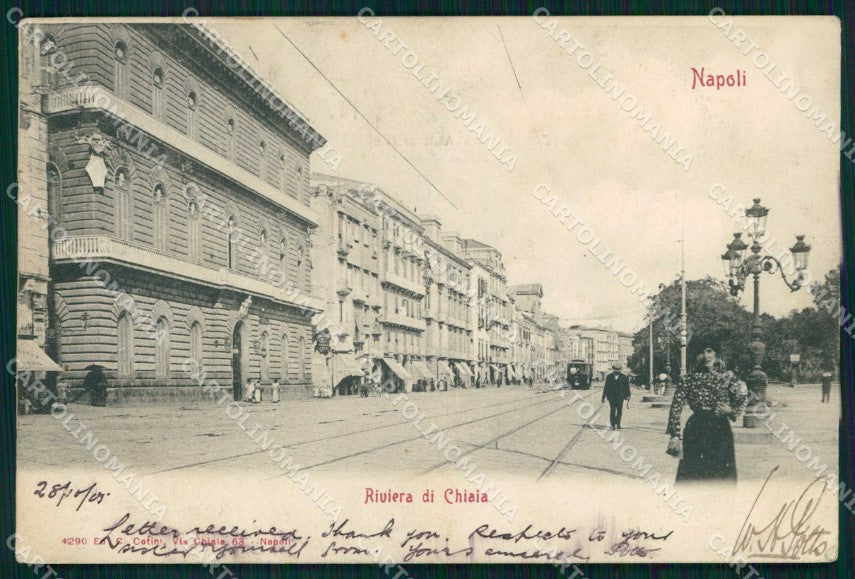 Napoli Città Riviera Chiaia Tram PIEGHINA cartolina MX8250 – fronte