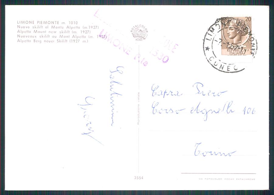 Cuneo Limone Piemonte Nevicata Sci Foto FG cartolina MZ0158 – retro