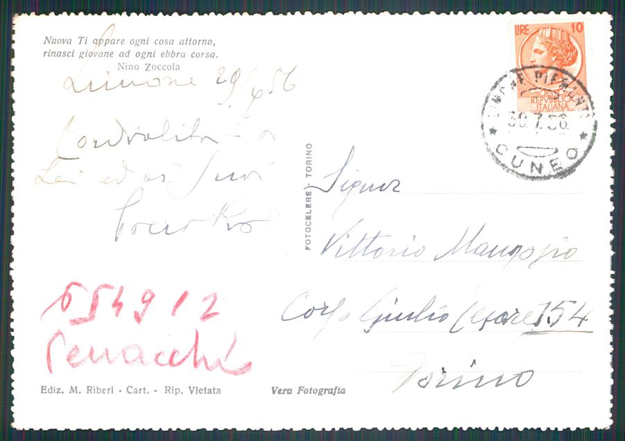 Cuneo Limone Piemonte Nevicata Sci Foto FG cartolina MZ0160 – retro