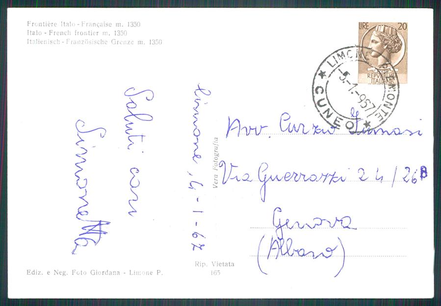 Cuneo Limone Piemonte Confine Francese Nevicata Foto FG cartolina MZ0186 – retro