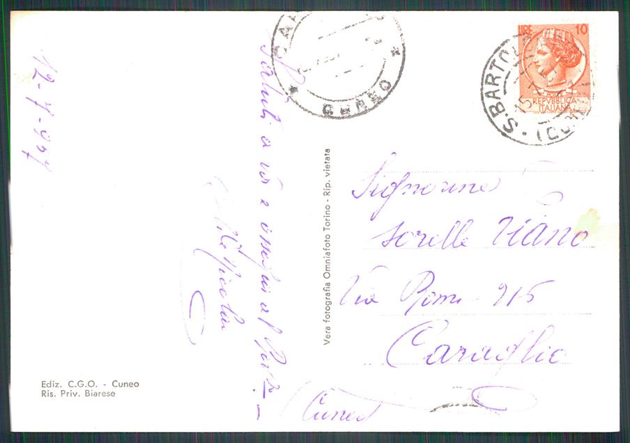 Cuneo Chiusa di Pesio San Bartolomeo di Foto FG cartolina MZ0256 – retro