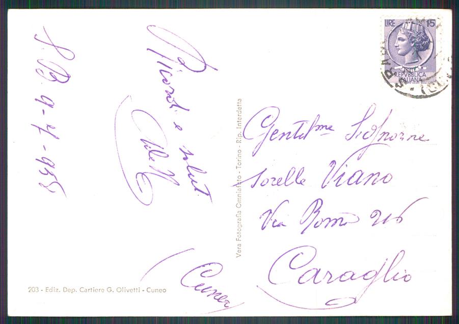 Cuneo Chiusa di Pesio Certosa di PIEGHINA Foto FG cartolina MZ0260 – retro