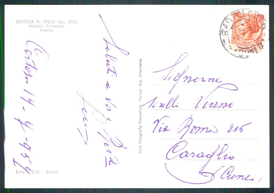 Cuneo Chiusa di Pesio Certosa di Foto FG cartolina MZ0266 – retro
