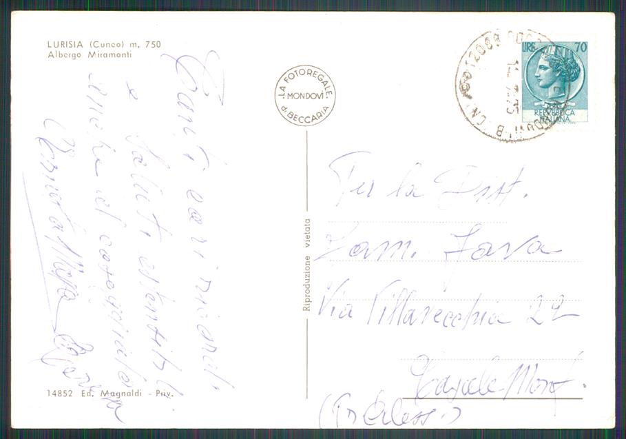 Cuneo Roccaforte Mondovì Lurisia Auto Foto FG cartolina MZ0284 – retro