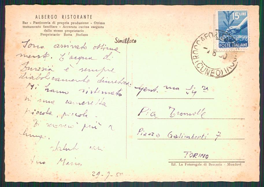 Cuneo Roccaforte Mondovì Lurisia Sorgenti PIEGA FG cartolina MZ0285 – retro