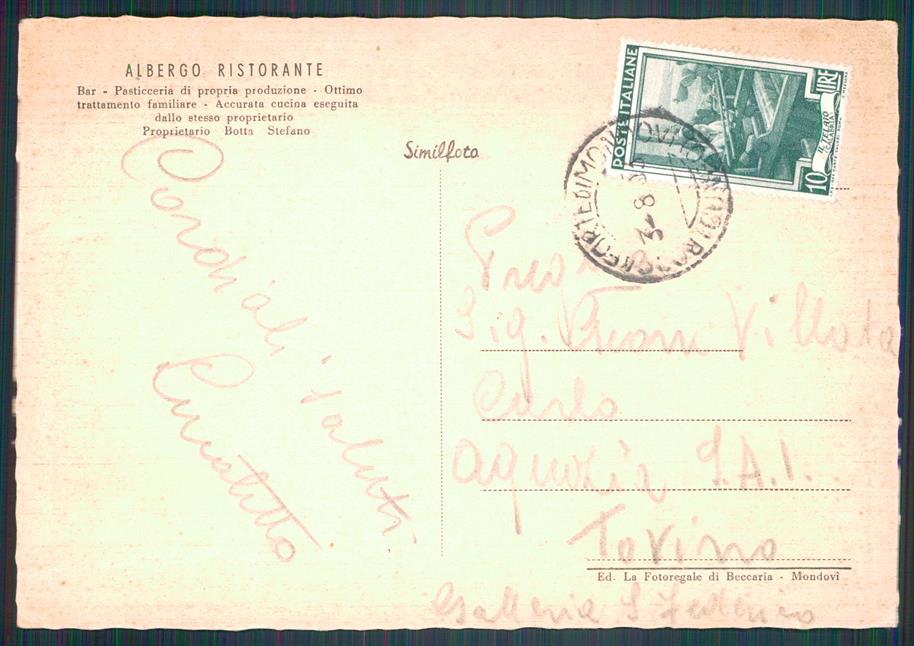 Cuneo Roccaforte Mondovì Lurisia Sorgenti PIEGA FG cartolina MZ0286 – retro