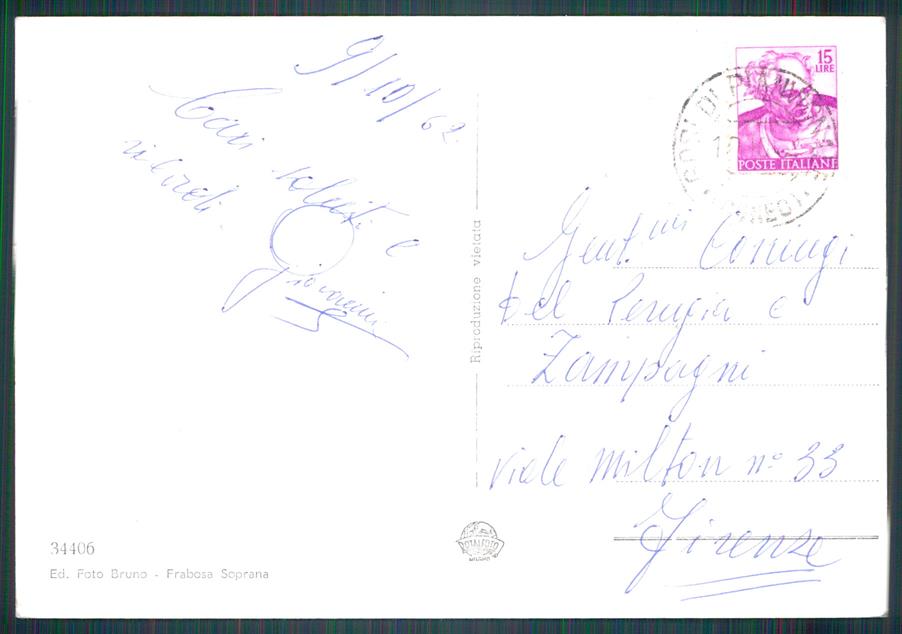 Cuneo Frabosa Sottana Saluti da Foto FG cartolina MZ0298 – retro