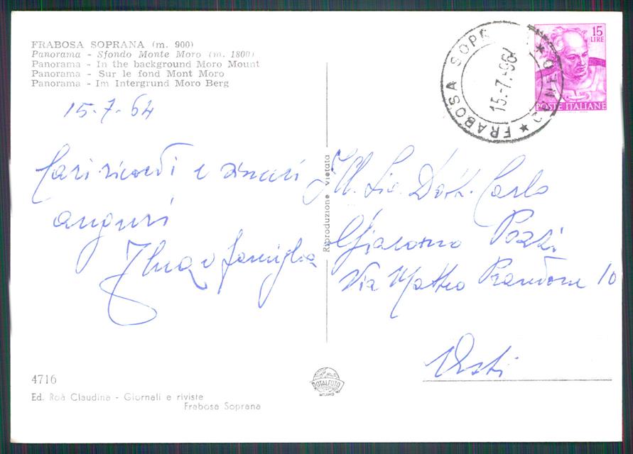 Cuneo Frabosa Sottana Monte Moro Foto FG cartolina MZ0302 – retro