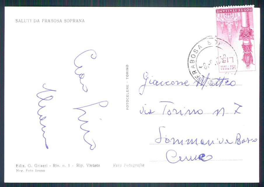Cuneo Frabosa Sottana Seggiovia Monte Moro Foto FG cartolina MZ0309 – retro