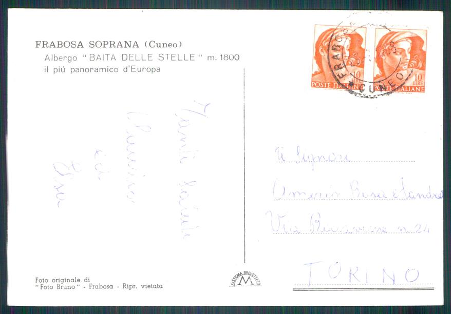 Cuneo Frabosa Sottana Baita delle Stelle Foto FG cartolina MZ0314 – retro