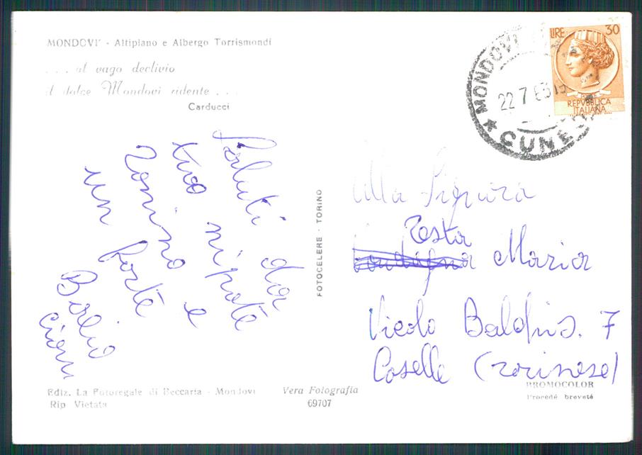 Cuneo Mondovì Corriera Auto Foto FG cartolina MZ0331 – retro