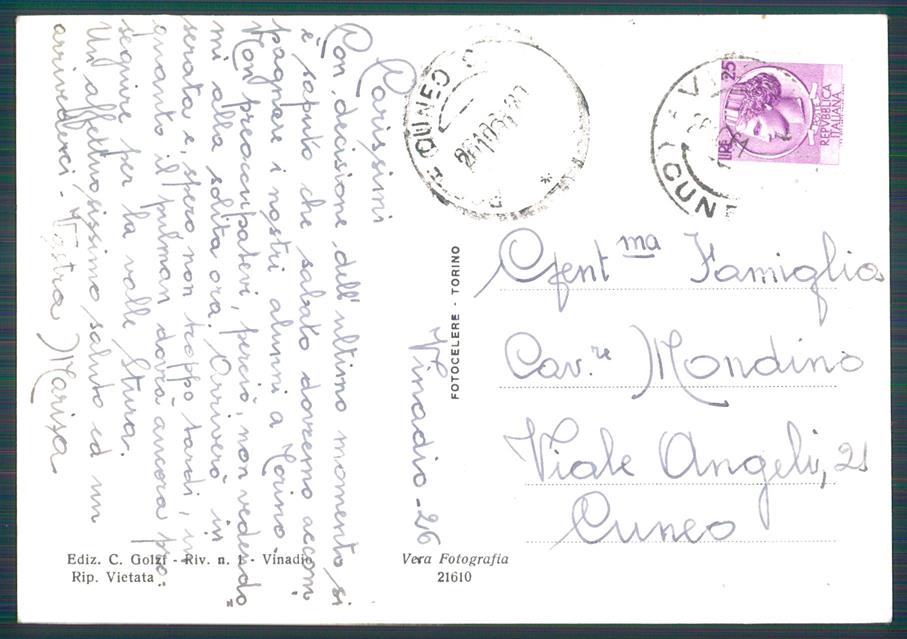 Cuneo Vinadio Foto FG cartolina MZ0392 – retro