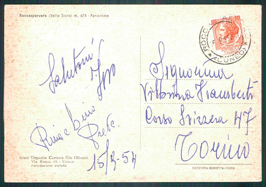 Cuneo Roccasparvera FG cartolina MZ0567 – retro