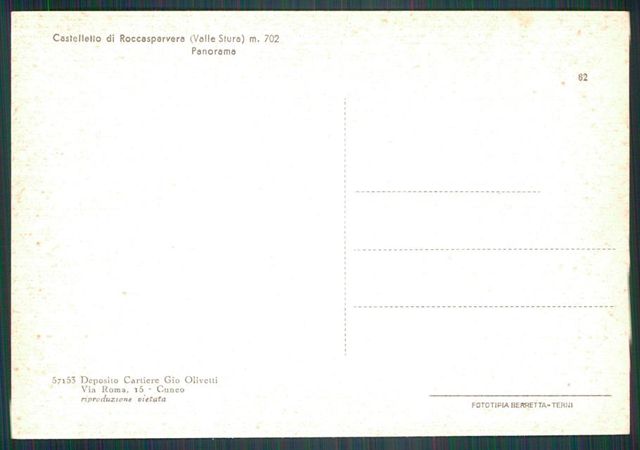 Cuneo Roccosparvera Castelletto di FG cartolina MZ0569 – retro