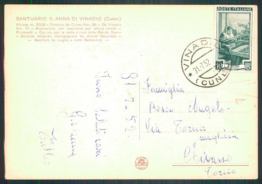 Cuneo Vinadio Santuario Sant'Anna STRAPPINO FG cartolina MZ0612 – retro