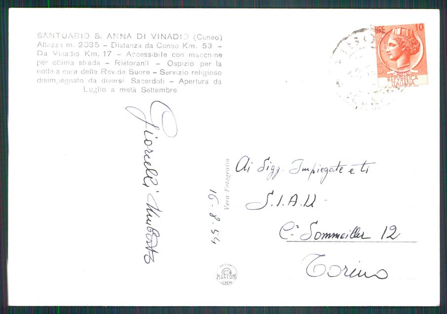 Cuneo Vinadio Santuario Sant'Anna Foto FG cartolina MZ0615 – retro