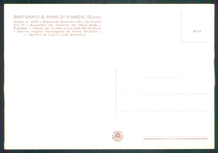 Cuneo Vinadio Santuario Sant'Anna FG cartolina MZ0617 – retro