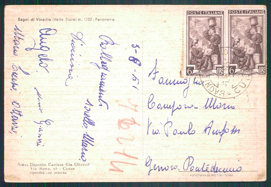 Cuneo Vinadio Bagni di PIEGA FG cartolina MZ0623 – retro