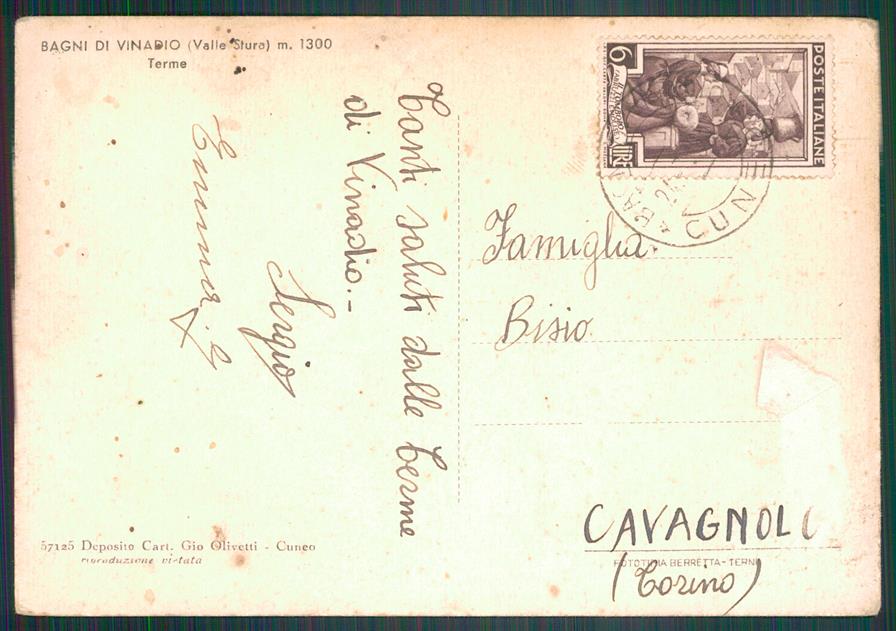 Cuneo Vinadio Bagni di Auto ABRASA FG cartolina MZ0627 – retro