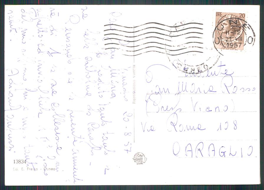 Cuneo Argentera Lago Maddalena Saluti da Stelle Alpine Foto FG cartolina MZ0663 – retro