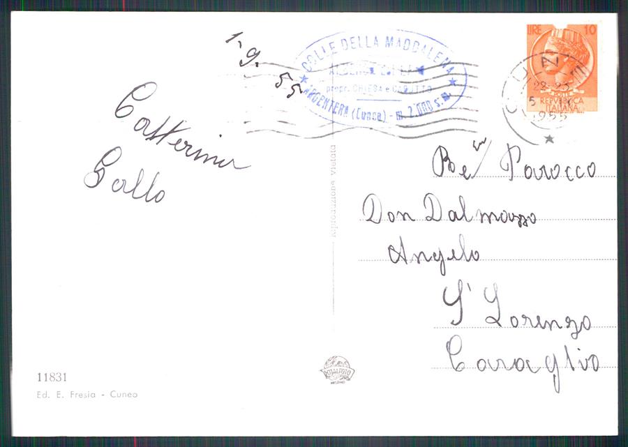 Cuneo Argentera Lago Maddalena Saluti da Stelle Alpine Foto FG cartolina MZ0664 – retro