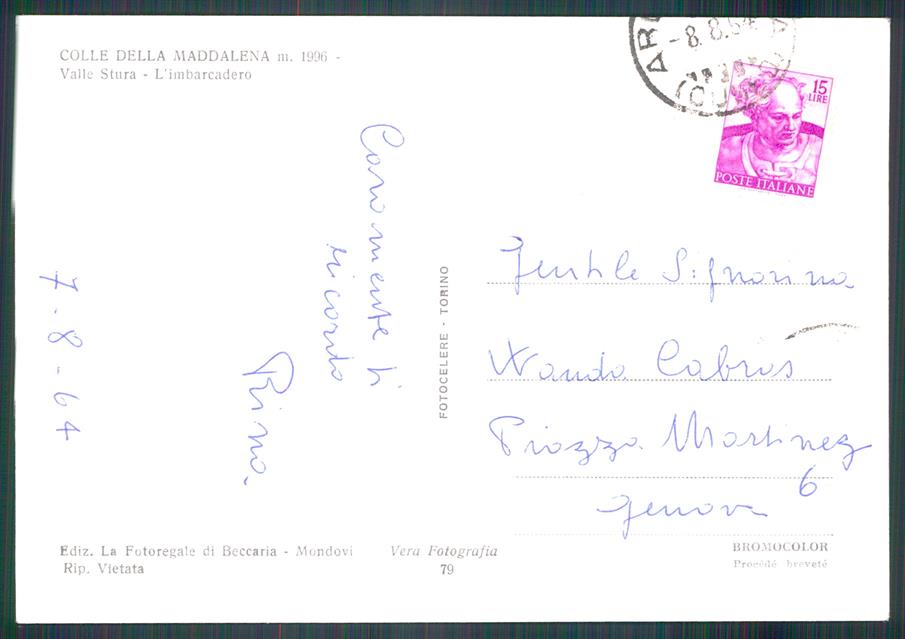 Cuneo Argentera Lago della Maddalena Imbarcadero Foto FG cartolina MZ0672 – retro
