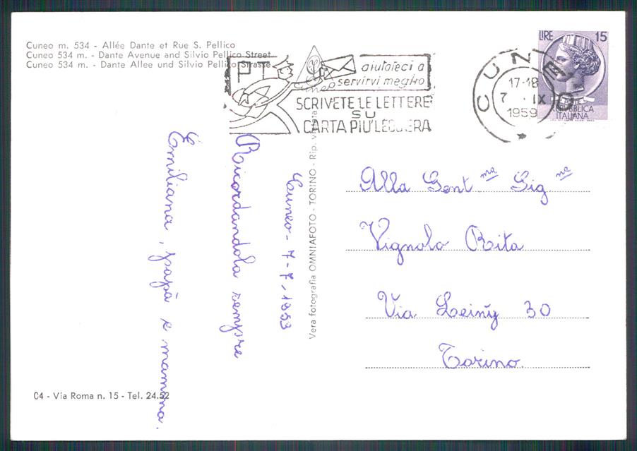 Cuneo città Via Silvio Pellico Alpini Foto FG cartolina MZ0686 – retro
