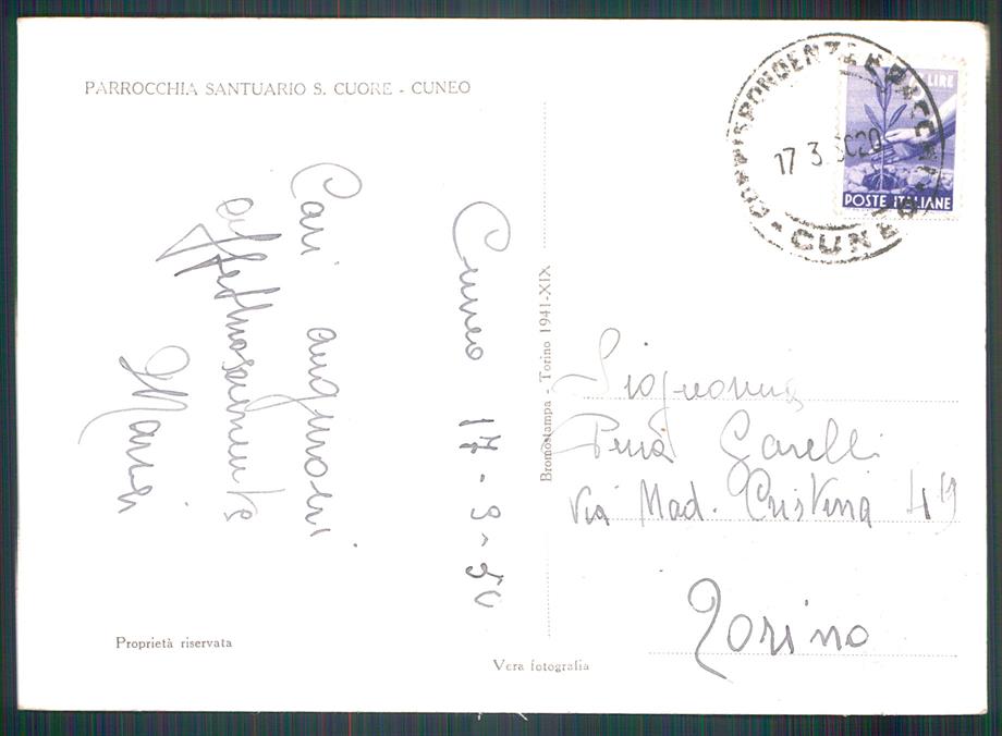 Cuneo città Santuario Sacro Cuore Foto FG cartolina MZ0763 – retro