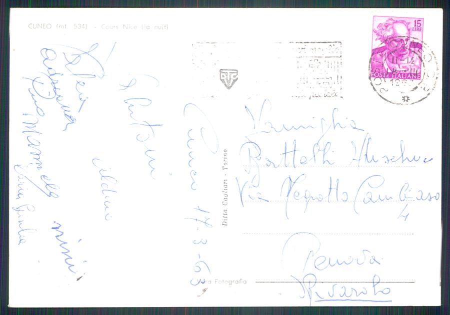 Cuneo città Corso Nizza Chiaro di Luna Auto Foto FG cartolina MZ0766 – retro