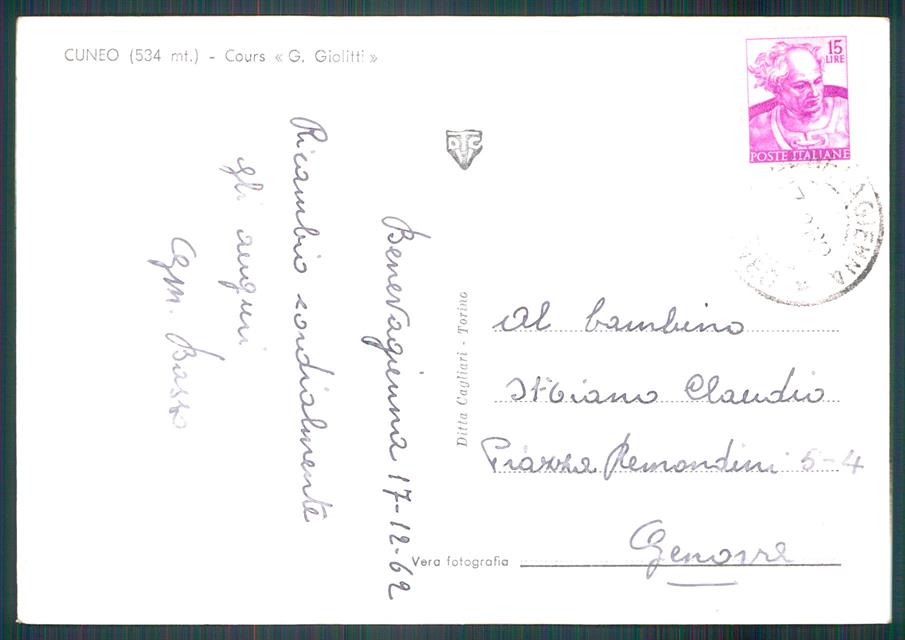 Cuneo città Corso Giolitti Auto PIEGHINA Foto FG cartolina MZ0774 – retro