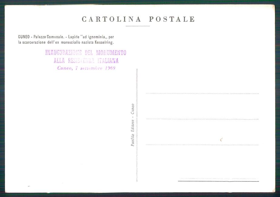 Cuneo città Palazzo Comunale Lapide FG cartolina MZ0823 – retro