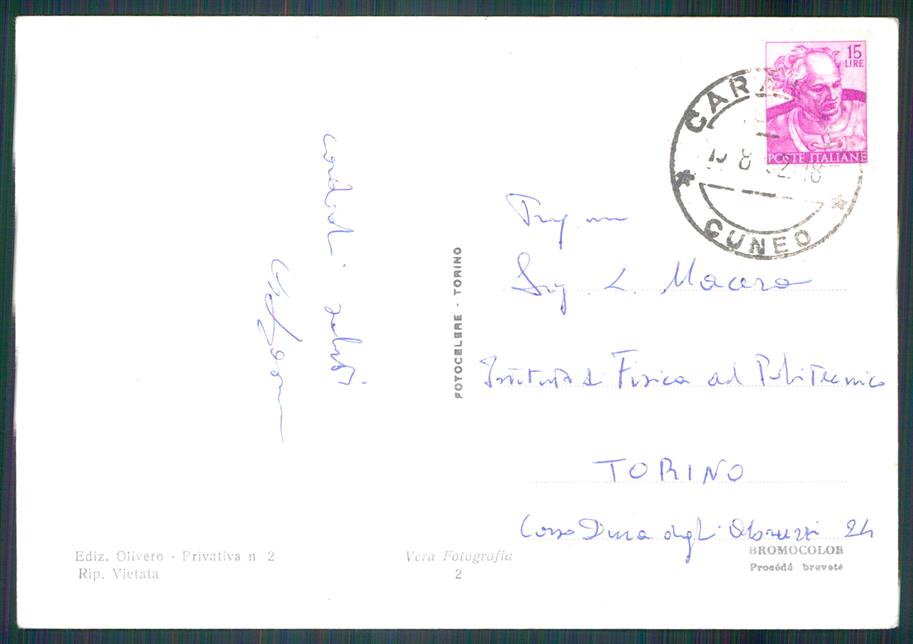 Cuneo Caraglio Saluti da Stelle Alpine Foto FG cartolina MZ0897 – retro