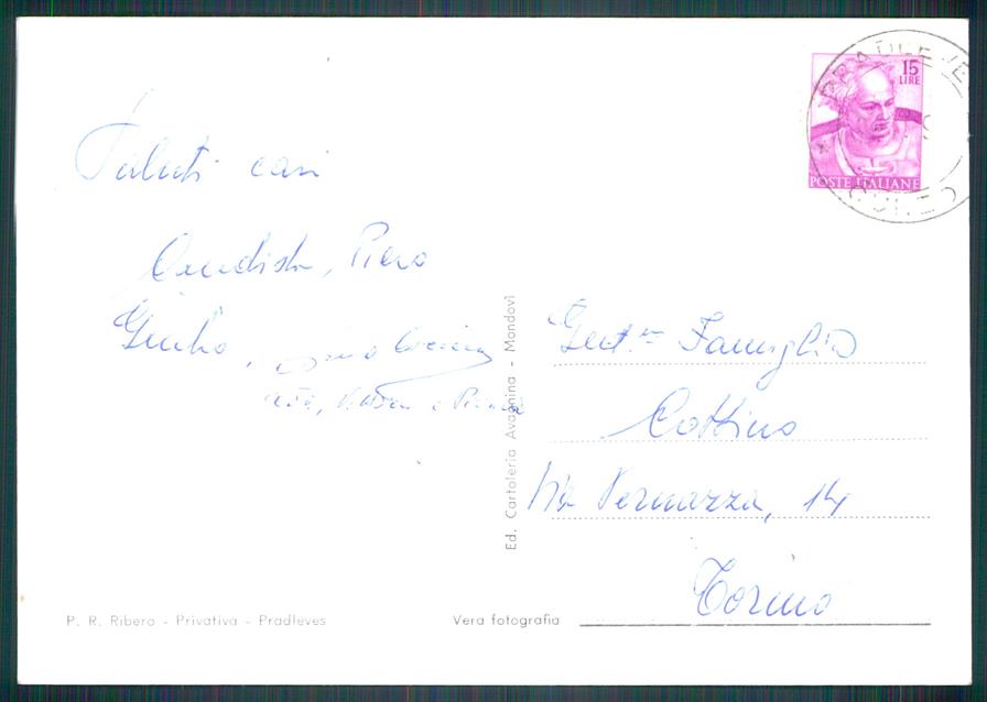 Cuneo Pradleves Saluti da Stelle Alpine Foto FG cartolina MZ0900 – retro