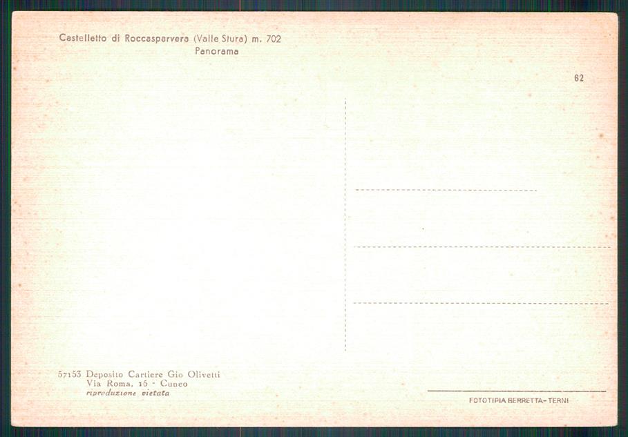 Cuneo Roccasparvera Castelletto di FG cartolina MZ0953 – retro